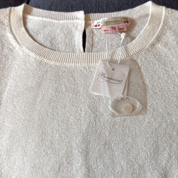 NWT Bonpoint Girls Pullover Short Sleeve Sweater. White with Iridescent Sheen. - Picture 2 of 11